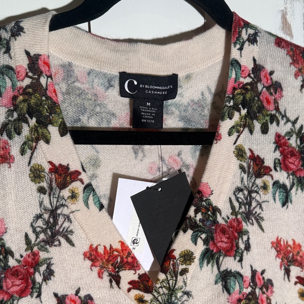 Floral Cashmere Cardigan Sweater - Picture 2 of 7